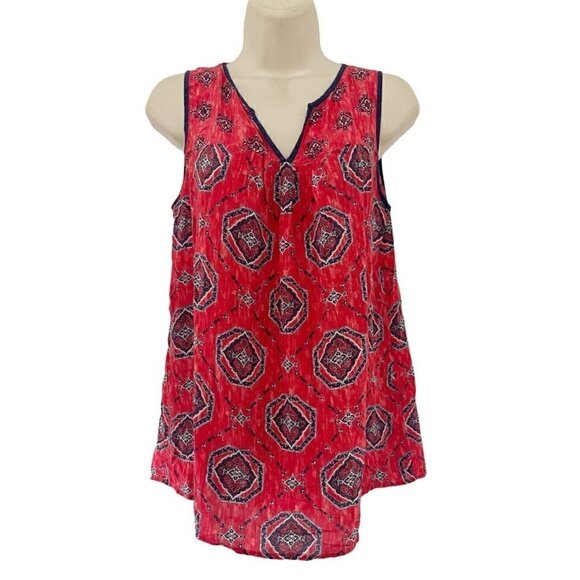 Lucky Brand Tops - Lucky Brand Women's Sz S Red & Blue Sleeveless V Neck 100% Silk Trapeze Tank Top
